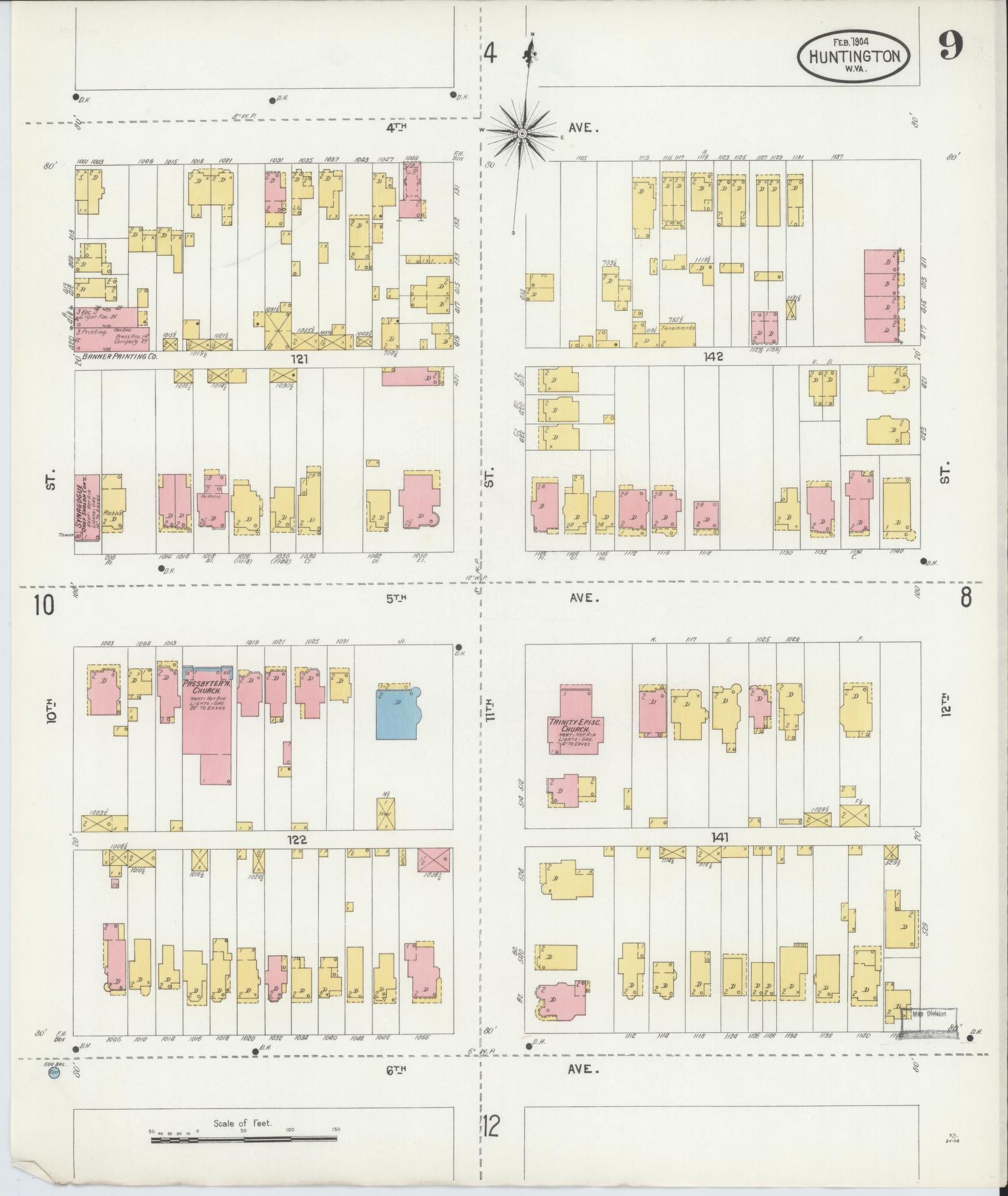Sanborn Fire Insurance Map from Huntington, Cabell County, West Virginia (1904), Sheet #0009 - Complete Map Set gallery image, historic Sanborn map, vintage wall art, West Virginia West Virginia