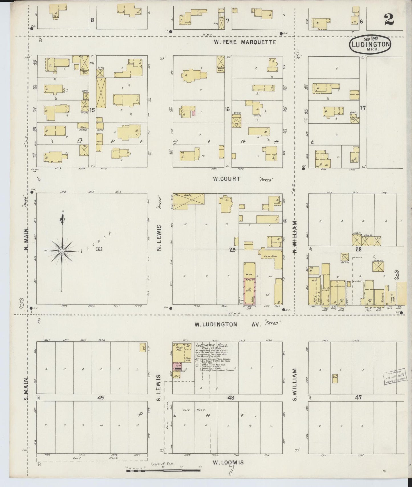 Sanborn Fire Insurance Map from Ludington, Mason County, Michigan (1895), Sheet #0002 - Complete Map Set gallery image, historic Sanborn map, vintage wall art, Michigan Michigan