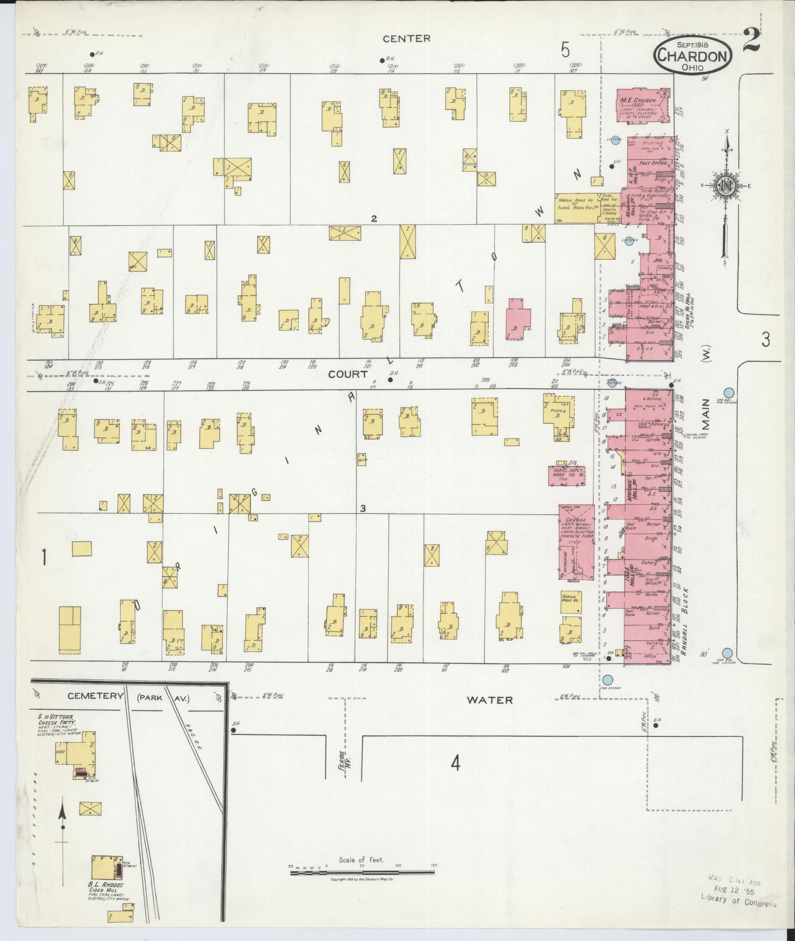 Sanborn Fire Insurance Map from Chardon, Geauga County, Ohio (1918), Sheet #0002 - Historic Sanborn Fire Insurance Map Print, vintage old map wall art, antique decor, genealogy gift, Ohio Ohio map