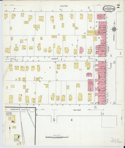 Sanborn Fire Insurance Map from Chardon, Geauga County, Ohio (1918), Sheet #0002 - Historic Sanborn Fire Insurance Map Print, vintage old map wall art, antique decor, genealogy gift, Ohio Ohio map