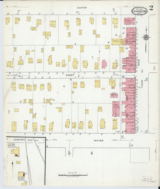 Sanborn Fire Insurance Map from Chardon, Geauga County, Ohio (1918), Sheet #0002 - Historic Sanborn Fire Insurance Map Print, vintage old map wall art, antique decor, genealogy gift, Ohio Ohio map