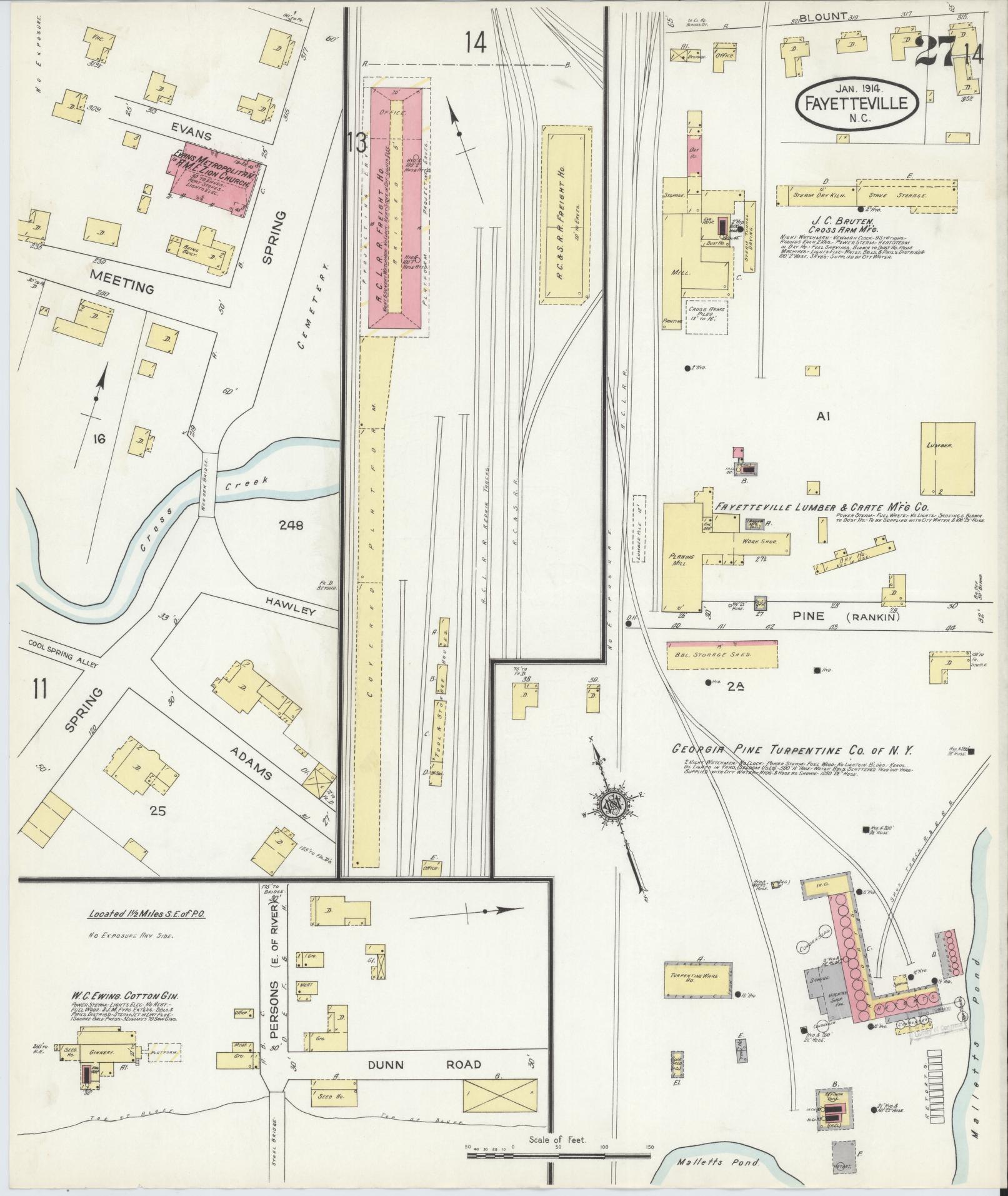 Sanborn Fire Insurance Map from Fayetteville, Cumberland County, North Carolina (1914), Sheet #0027 - Complete Map Set gallery image, historic Sanborn map, vintage wall art, North Carolina North Carolina