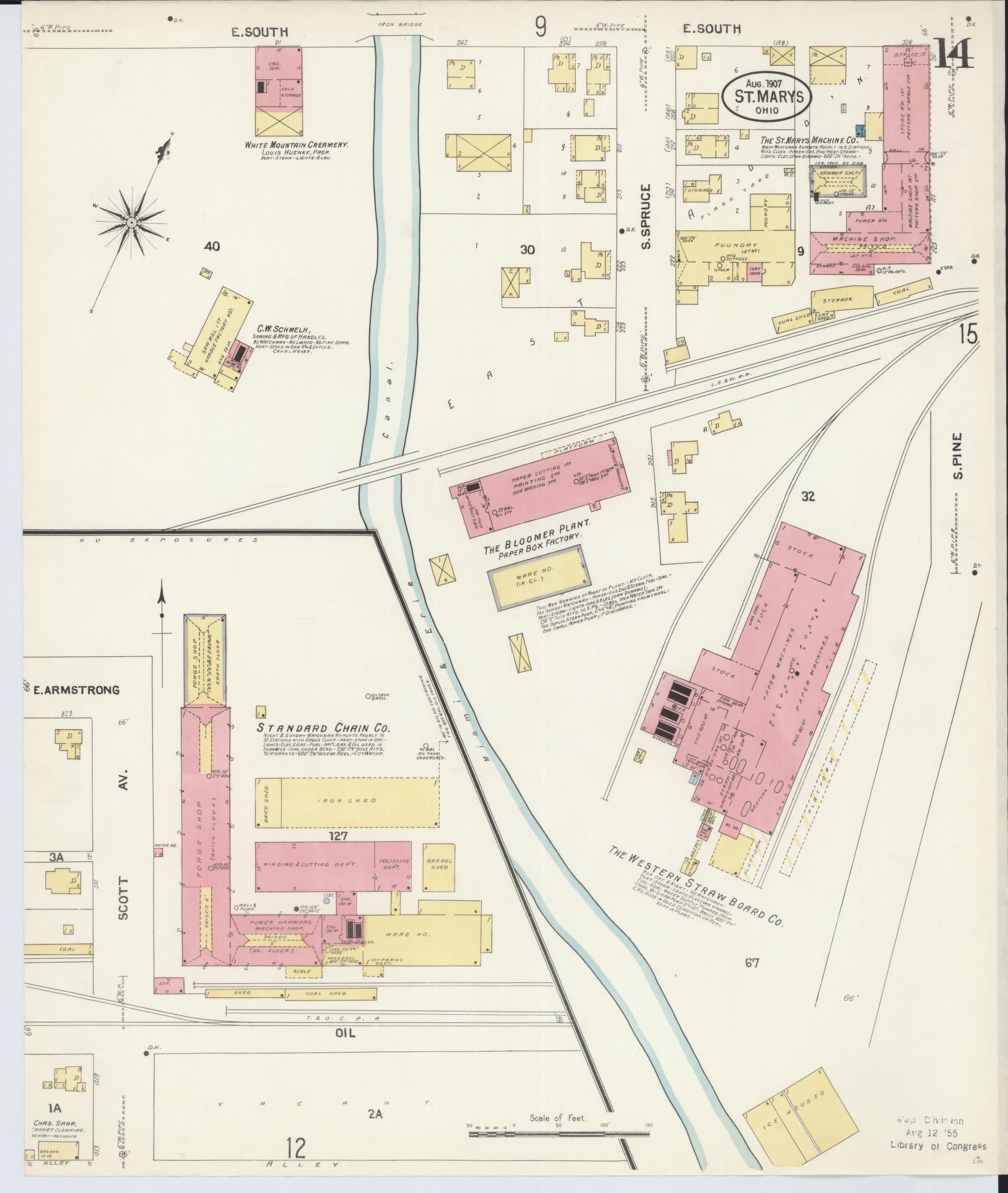 Sanborn Fire Insurance Map from Saint Marys, Auglaize County, Ohio (1907), Sheet #0014 - Complete Map Set gallery image, historic Sanborn map, vintage wall art, Ohio Ohio