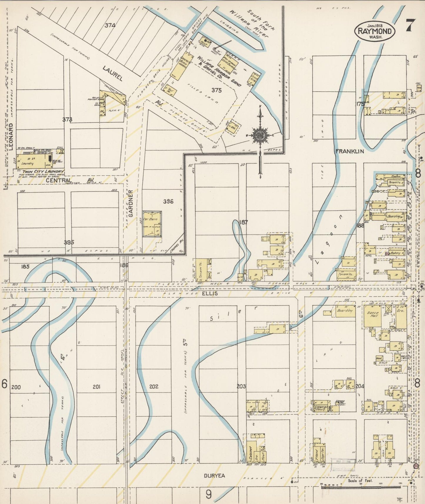 Sanborn Fire Insurance Map from Raymond, Pacific County, Washington (1913), Sheet #0007 - Complete Map Set gallery image, historic Sanborn map, vintage wall art, Washington Washington