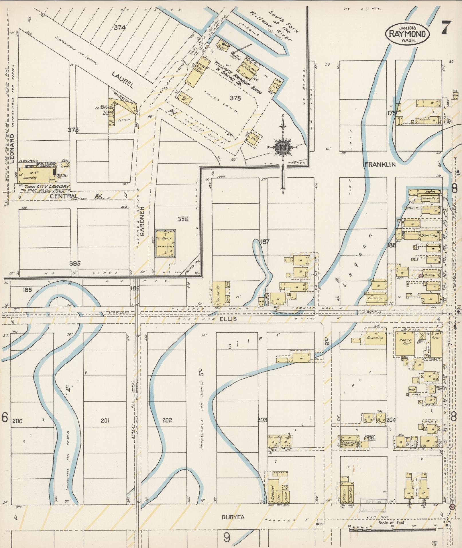 Sanborn Fire Insurance Map from Raymond, Pacific County, Washington (1913), Sheet #0007 - Complete Map Set gallery image, historic Sanborn map, vintage wall art, Washington Washington