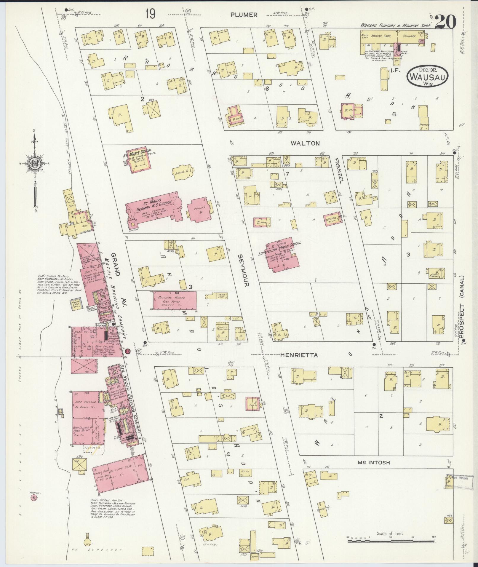 Sanborn Fire Insurance Map from Wausau, Marathon County, Wisconsin (1912), Sheet #0020 - Complete Map Set gallery image, historic Sanborn map, vintage wall art, Wisconsin Wisconsin