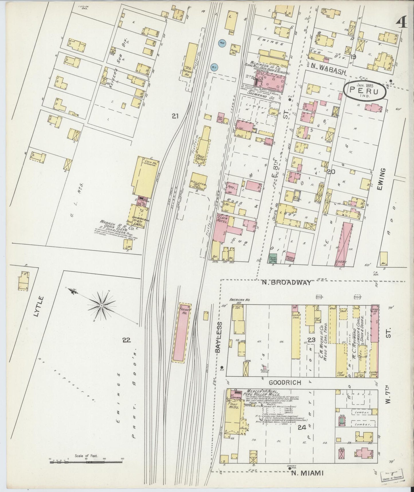 Sanborn Fire Insurance Map from Peru, Miami County, Indiana (1893), Sheet #0004 - Complete Map Set gallery image, historic Sanborn map, vintage wall art, Indiana Indiana