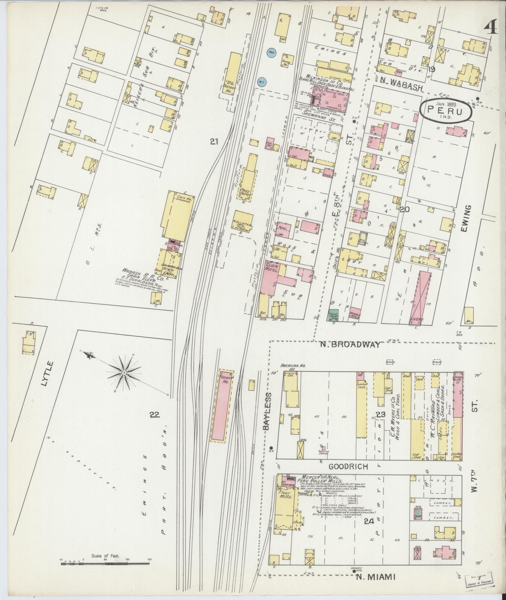 Sanborn Fire Insurance Map from Peru, Miami County, Indiana (1893), Sheet #0004 - Complete Map Set gallery image, historic Sanborn map, vintage wall art, Indiana Indiana