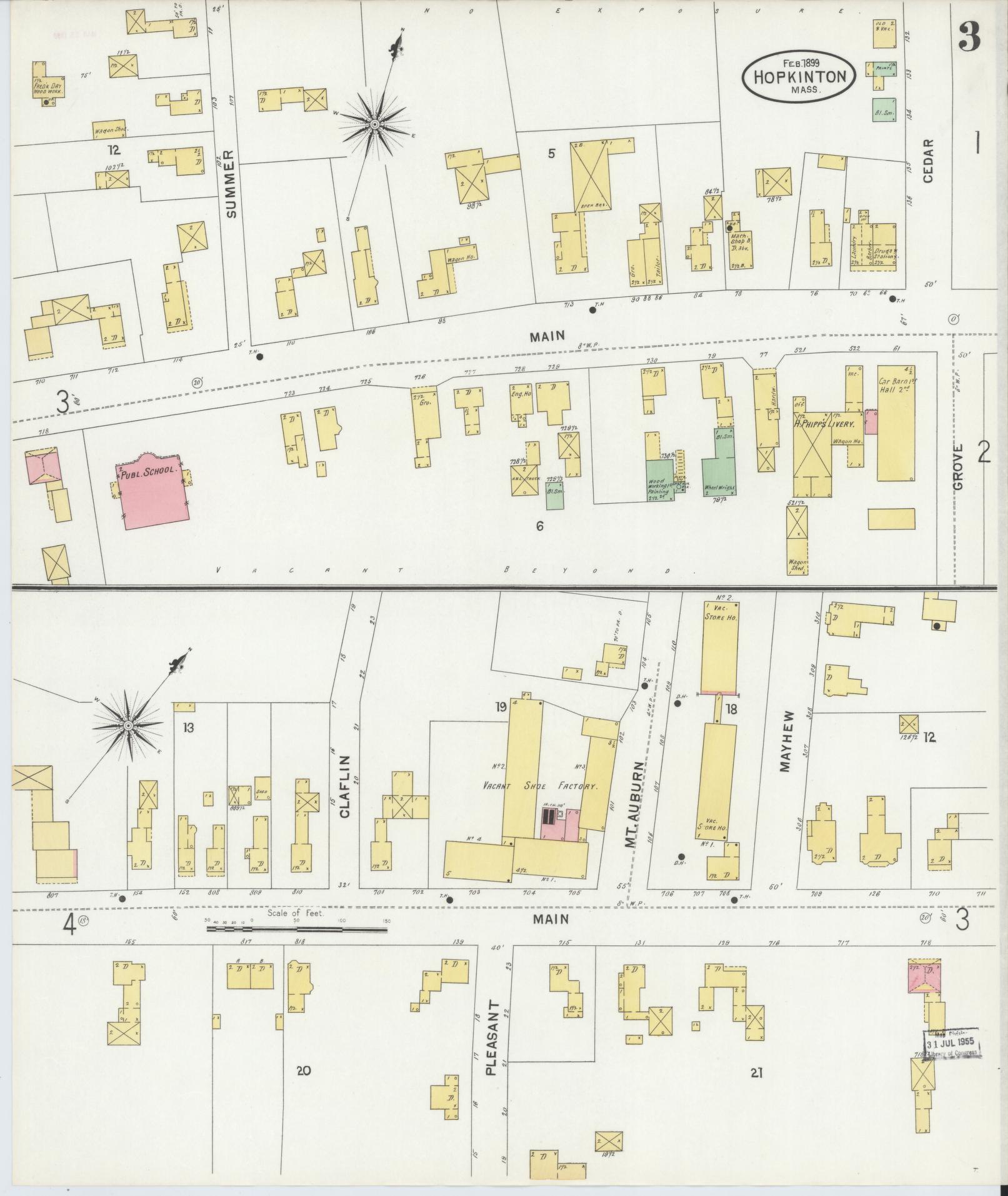 Sanborn Fire Insurance Map from Hopkinton, Middlesex County, Massachusetts (1899), Sheet #0003 - Complete Map Set gallery image, historic Sanborn map, vintage wall art, Massachusetts Massachusetts