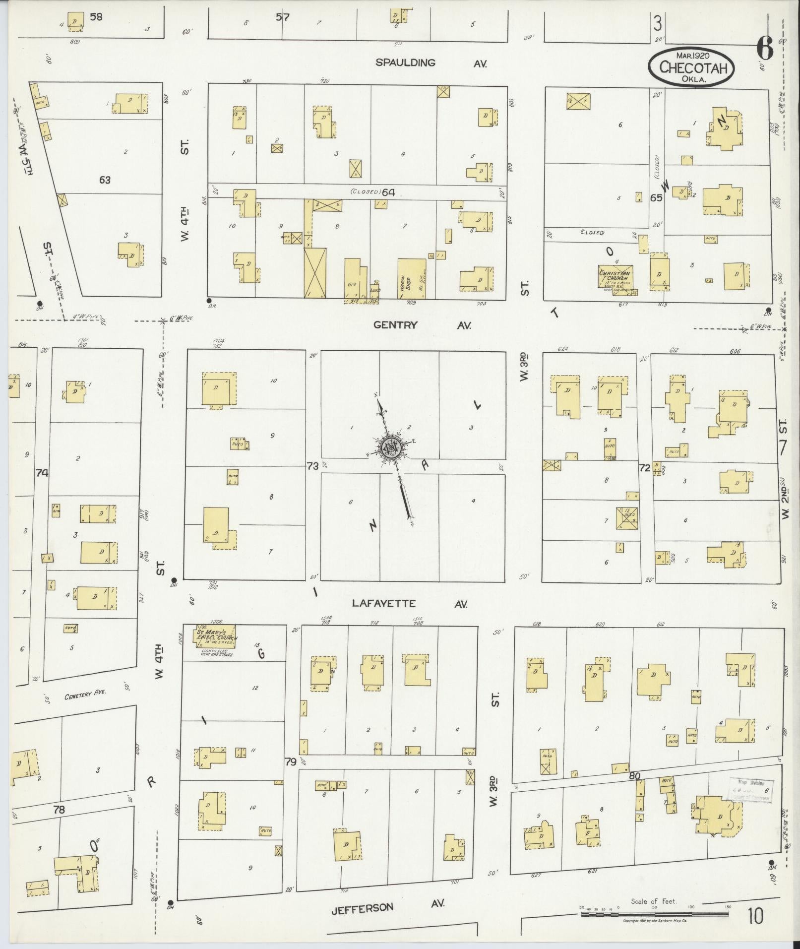 Sanborn Fire Insurance Map from Checotah, McIntosch County, Oklahoma (1920), Sheet #0006 - Complete Map Set gallery image, historic Sanborn map, vintage wall art, Oklahoma Oklahoma