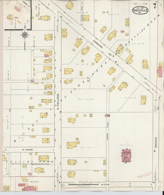 Sanborn Fire Insurance Map from Rockville, Parke County, Indiana (1932), Sheet #0007 - Historic Sanborn Fire Insurance Map Print, vintage old map wall art, antique decor, genealogy gift, Indiana Indiana map