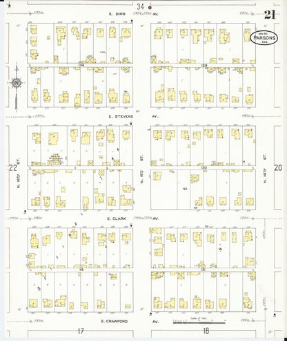Sanborn Fire Insurance Map from Parsons, Labette County, Kansas (1911), Sheet #0021 - Complete Map Set gallery image, historic Sanborn map, vintage wall art, Kansas Kansas