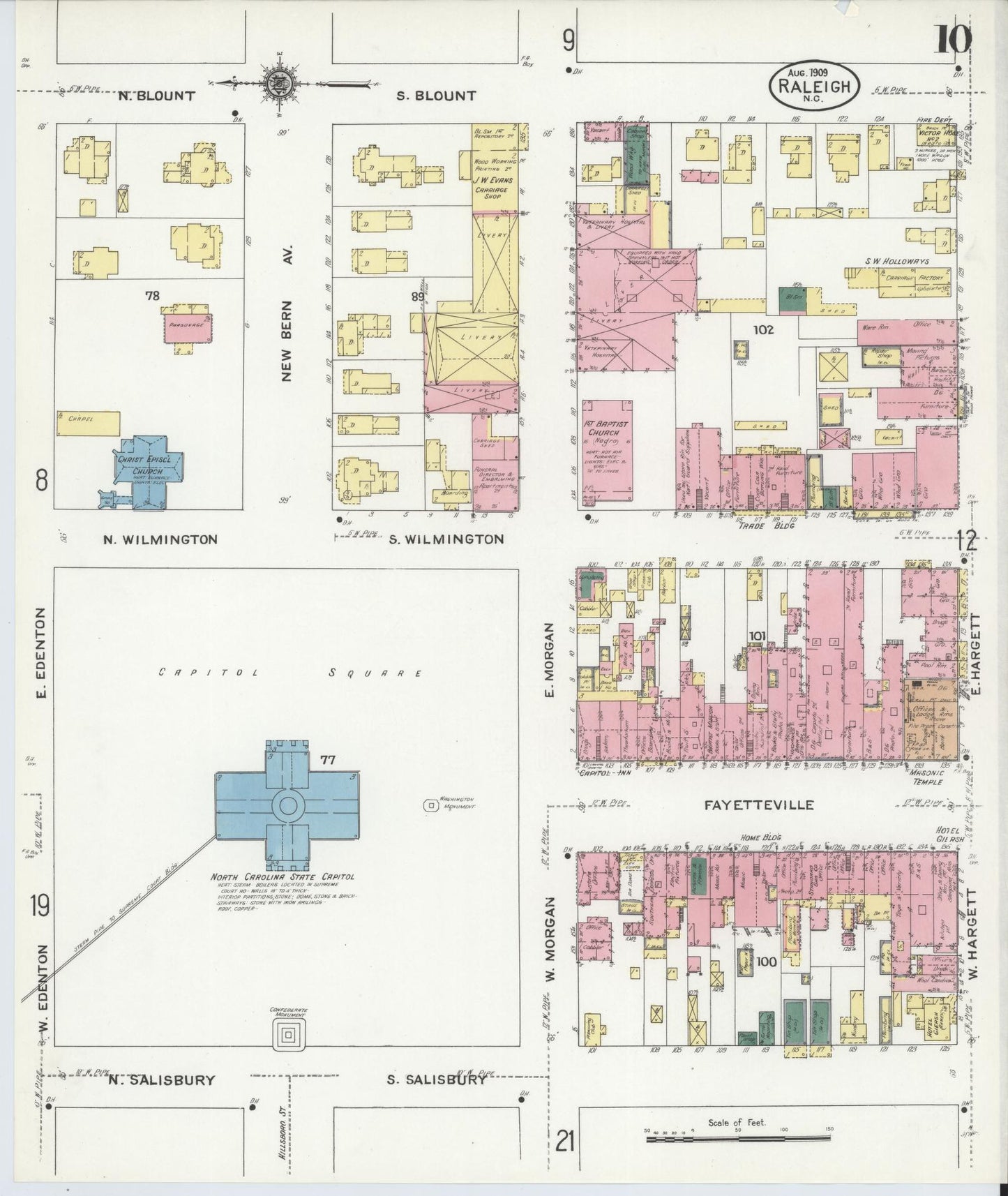 Sanborn Fire Insurance Map from Raleigh, Wake County, North Carolina (1909), Sheet #0010 - Complete Map Set gallery image, historic Sanborn map, vintage wall art, North Carolina North Carolina