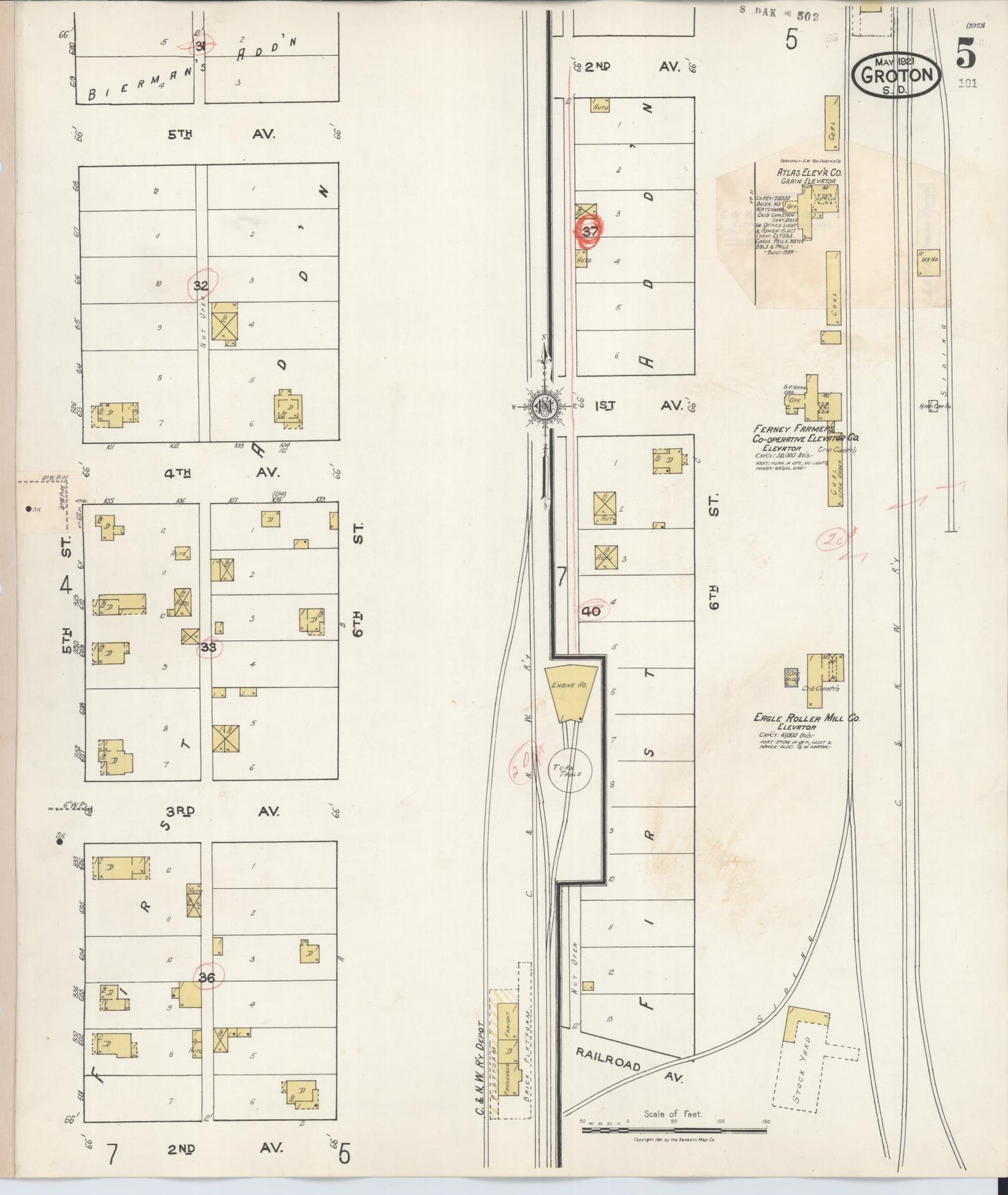 Sanborn Fire Insurance Map from Groton, Brown County, South Dakota (1930), Sheet #0005 - Complete Map Set gallery image, historic Sanborn map, vintage wall art, South Dakota South Dakota