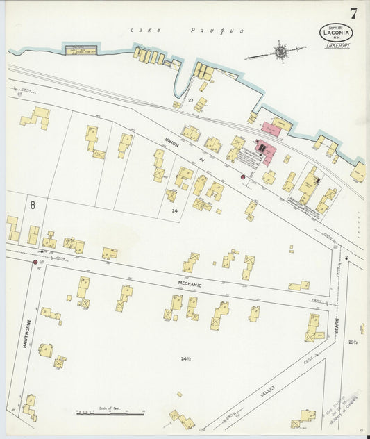 Sanborn Fire Insurance Map from Laconia, Belknap County, New Hampshire (1911), Sheet #0007 - Historic Sanborn Fire Insurance Map Print, vintage old map wall art, antique decor, genealogy gift, New Hampshire New Hampshire map