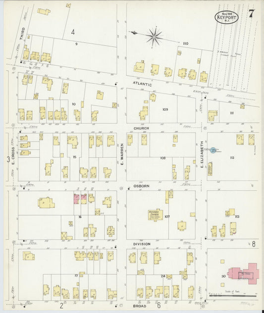 Sanborn Fire Insurance Map from Keyport, Monmouth County, New Jersey (1908), Sheet #0007 - Historic Sanborn Fire Insurance Map Print, vintage old map wall art, antique decor, genealogy gift, New Jersey New Jersey map