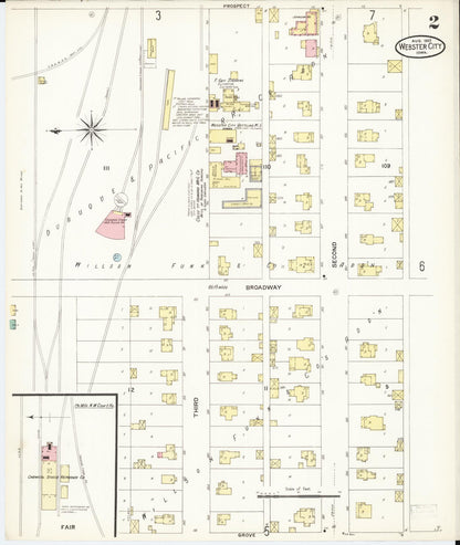 Sanborn Fire Insurance Map from Webster City, Hamilton County, Iowa (1907), Sheet #0002 - Historic Sanborn Fire Insurance Map Print, vintage old map wall art