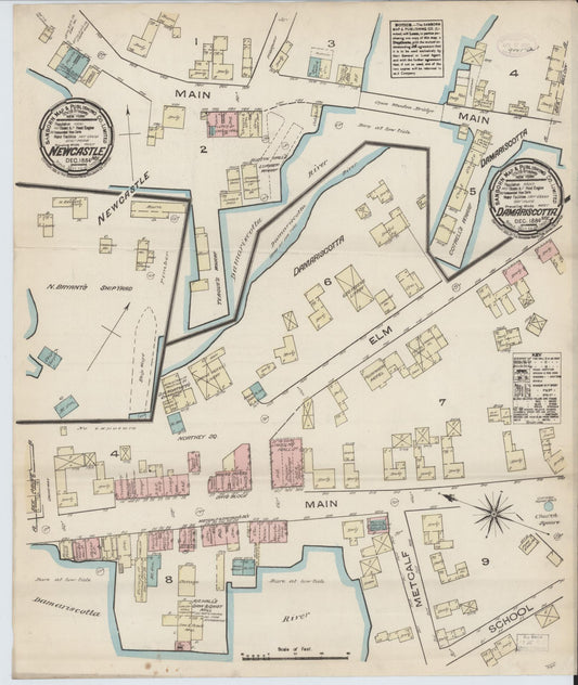 Sanborn Fire Insurance Map from Damariscotta, Lincoln County, Maine (1884), Sheet #0001 - Historic Sanborn Fire Insurance Map Print, vintage old map wall art, antique decor, genealogy gift, Maine Maine map