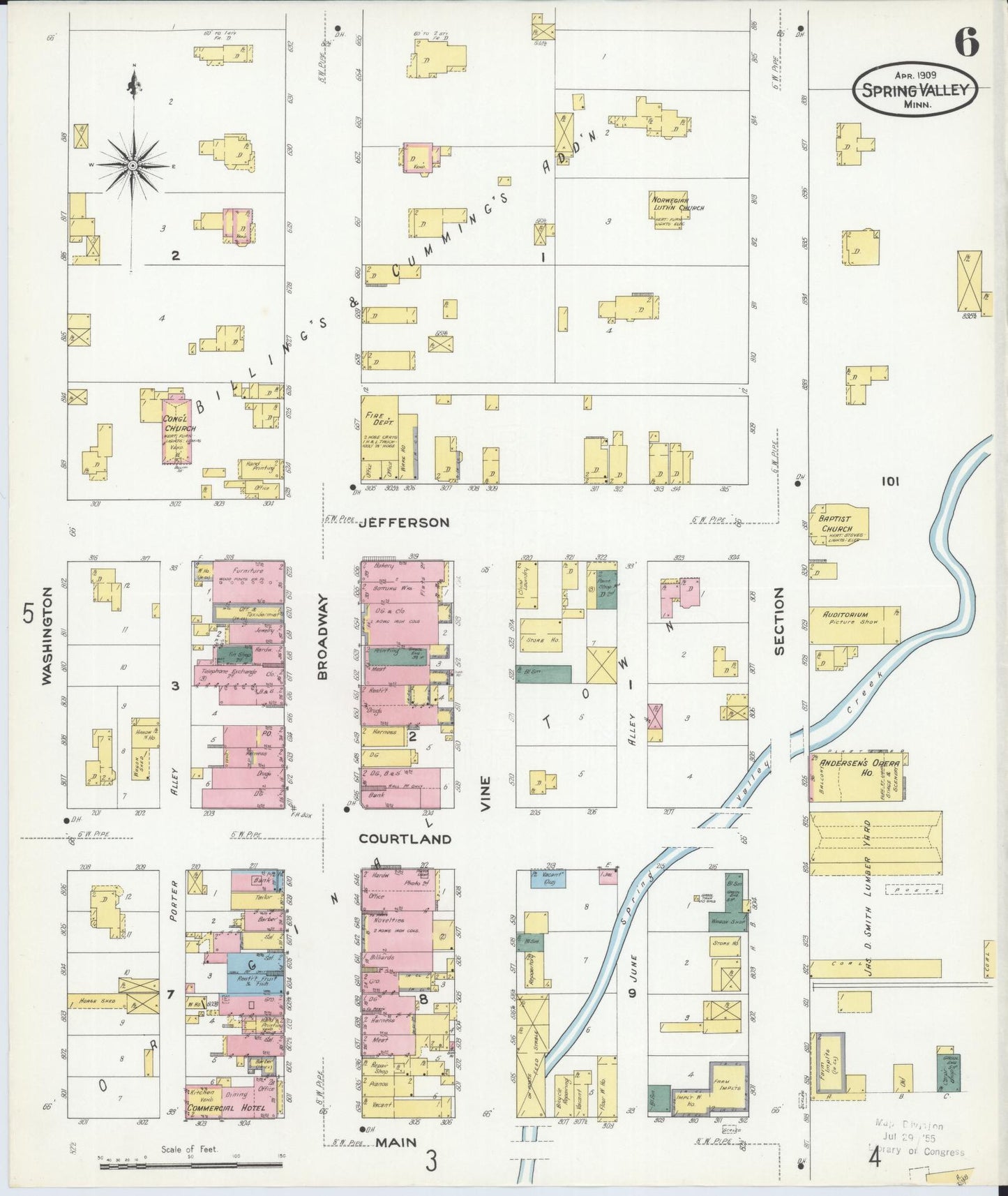 Sanborn Fire Insurance Map from Spring Valley, Fillmore County, Minnesota (1909), Sheet #0006 - Complete Map Set gallery image, historic Sanborn map, vintage wall art, Minnesota Minnesota