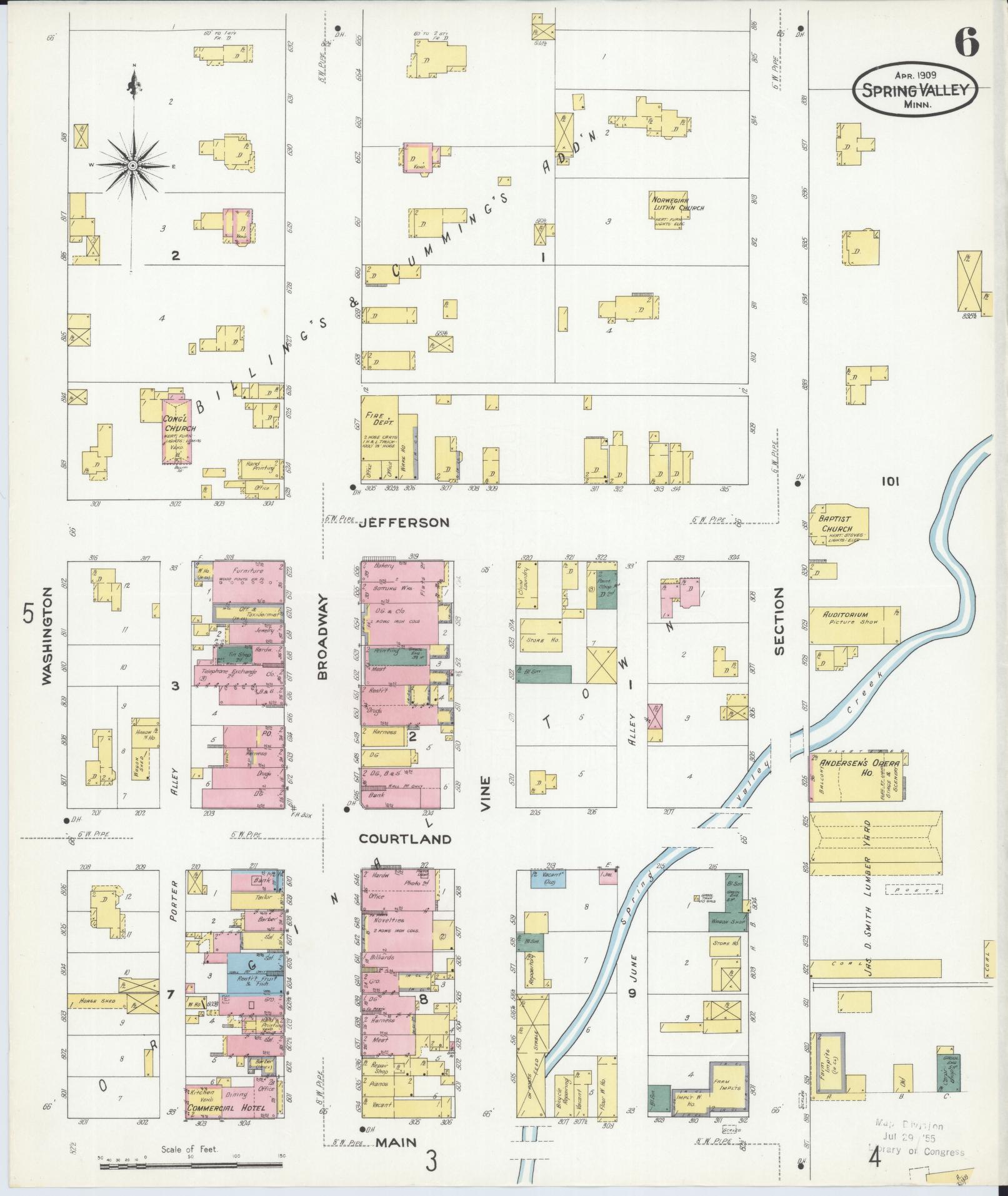 Sanborn Fire Insurance Map from Spring Valley, Fillmore County, Minnesota (1909), Sheet #0006 - Complete Map Set gallery image, historic Sanborn map, vintage wall art, Minnesota Minnesota