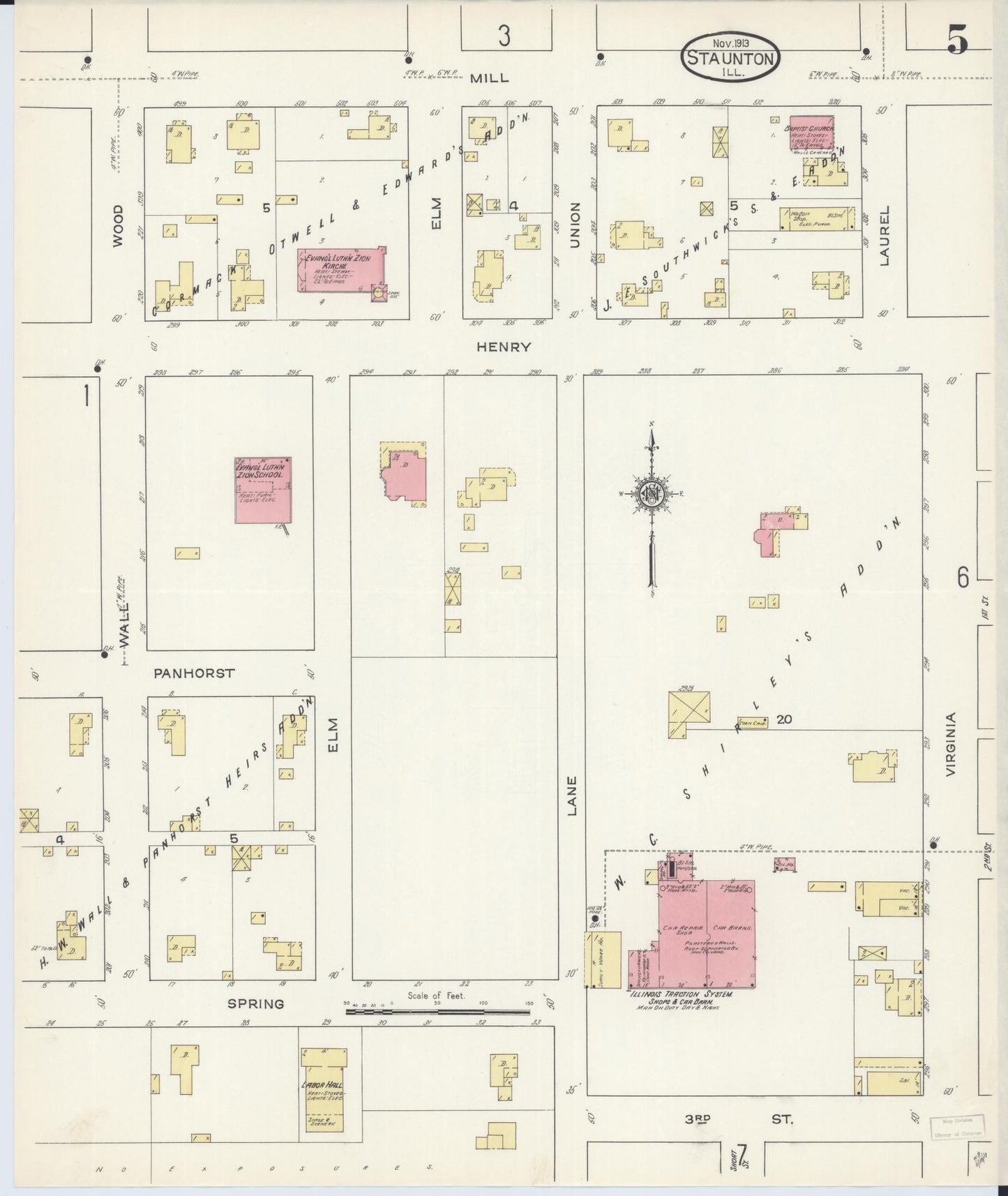 Sanborn Fire Insurance Map from Staunton, Macoupin County, Illinois (1913), Sheet #0005 - Historic Sanborn Fire Insurance Map Print, vintage old map wall art, antique decor, genealogy gift, Illinois Illinois map