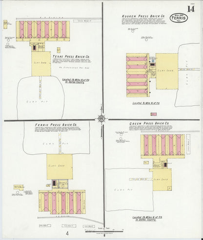 Sanborn Fire Insurance Map from Ferris, Ellis County, Texas (1921), Sheet #0014 - Historic Sanborn Fire Insurance Map Print, vintage old map wall art, antique decor, genealogy gift, Texas Texas map