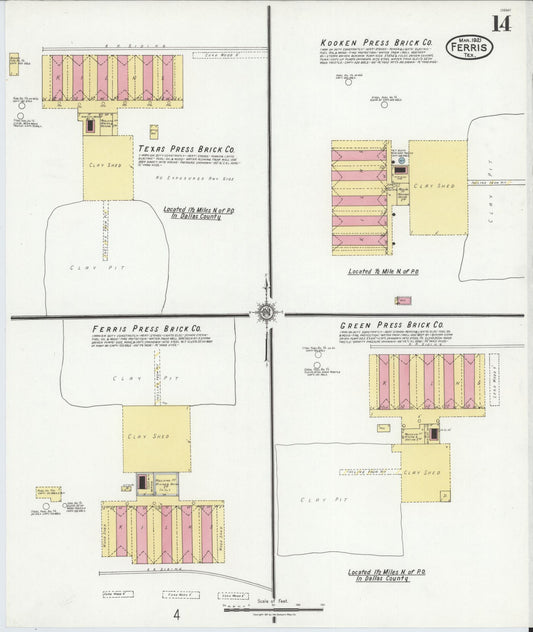 Sanborn Fire Insurance Map from Ferris, Ellis County, Texas (1921), Sheet #0014 - Historic Sanborn Fire Insurance Map Print, vintage old map wall art, antique decor, genealogy gift, Texas Texas map