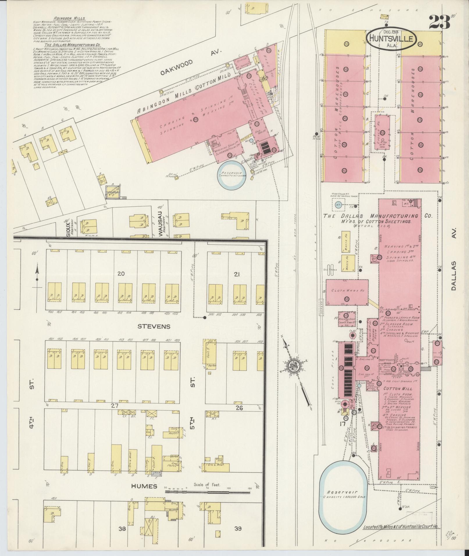 Sanborn Fire Insurance Map from Huntsville, Madison County, Alabama (1913), Sheet #0023 - Historic Sanborn Fire Insurance Map Print, vintage old map wall art, antique decor, genealogy gift, Alabama Alabama map