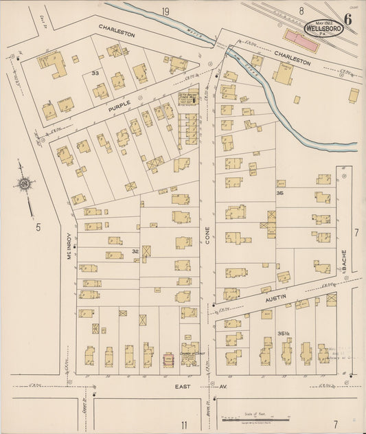 Sanborn Fire Insurance Map from Wellsboro, Tioga County, Pennsylvania (1922), Sheet #0006 - Historic Sanborn Fire Insurance Map Print, vintage old map wall art, antique decor, genealogy gift, Pennsylvania Pennsylvania map