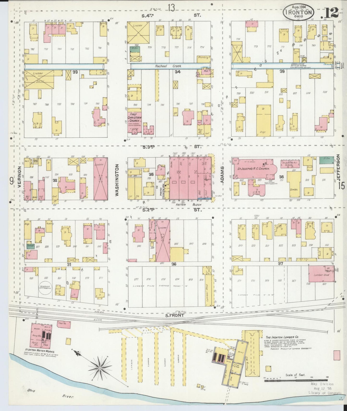 Sanborn Fire Insurance Map from Ironton, Lawrence County, Ohio (1904), Sheet #0012 - Historic Sanborn Fire Insurance Map Print, vintage old map wall art, antique decor, genealogy gift, Ohio Ohio map