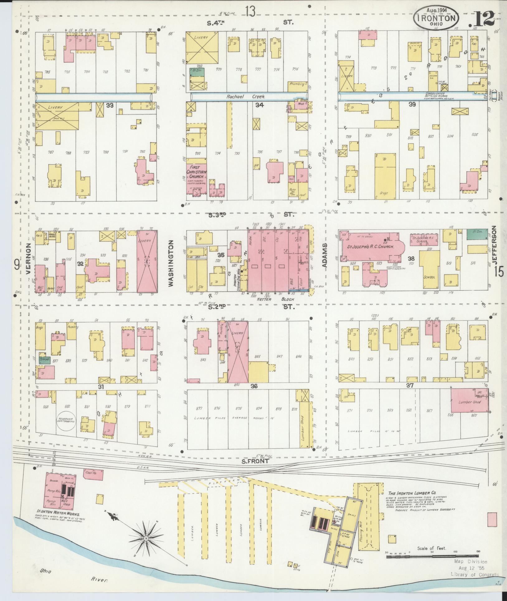 Sanborn Fire Insurance Map from Ironton, Lawrence County, Ohio (1904), Sheet #0012 - Historic Sanborn Fire Insurance Map Print, vintage old map wall art, antique decor, genealogy gift, Ohio Ohio map
