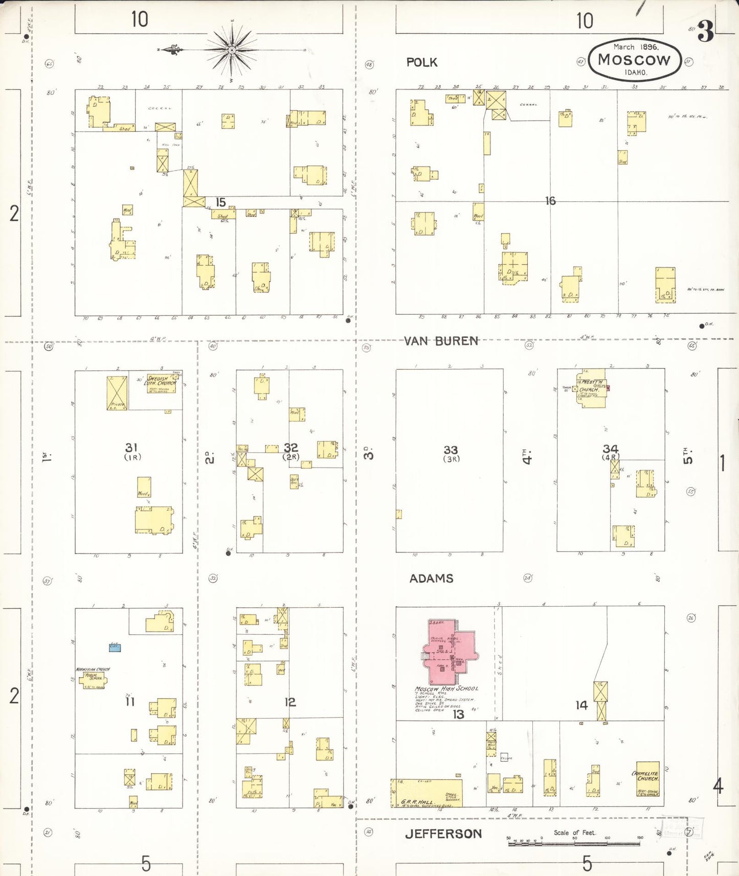 Sanborn Fire Insurance Map from Moscow, Latah County, Idaho (1896), Sheet #0003 - Complete Map Set gallery image, historic Sanborn map, vintage wall art, Idaho Idaho