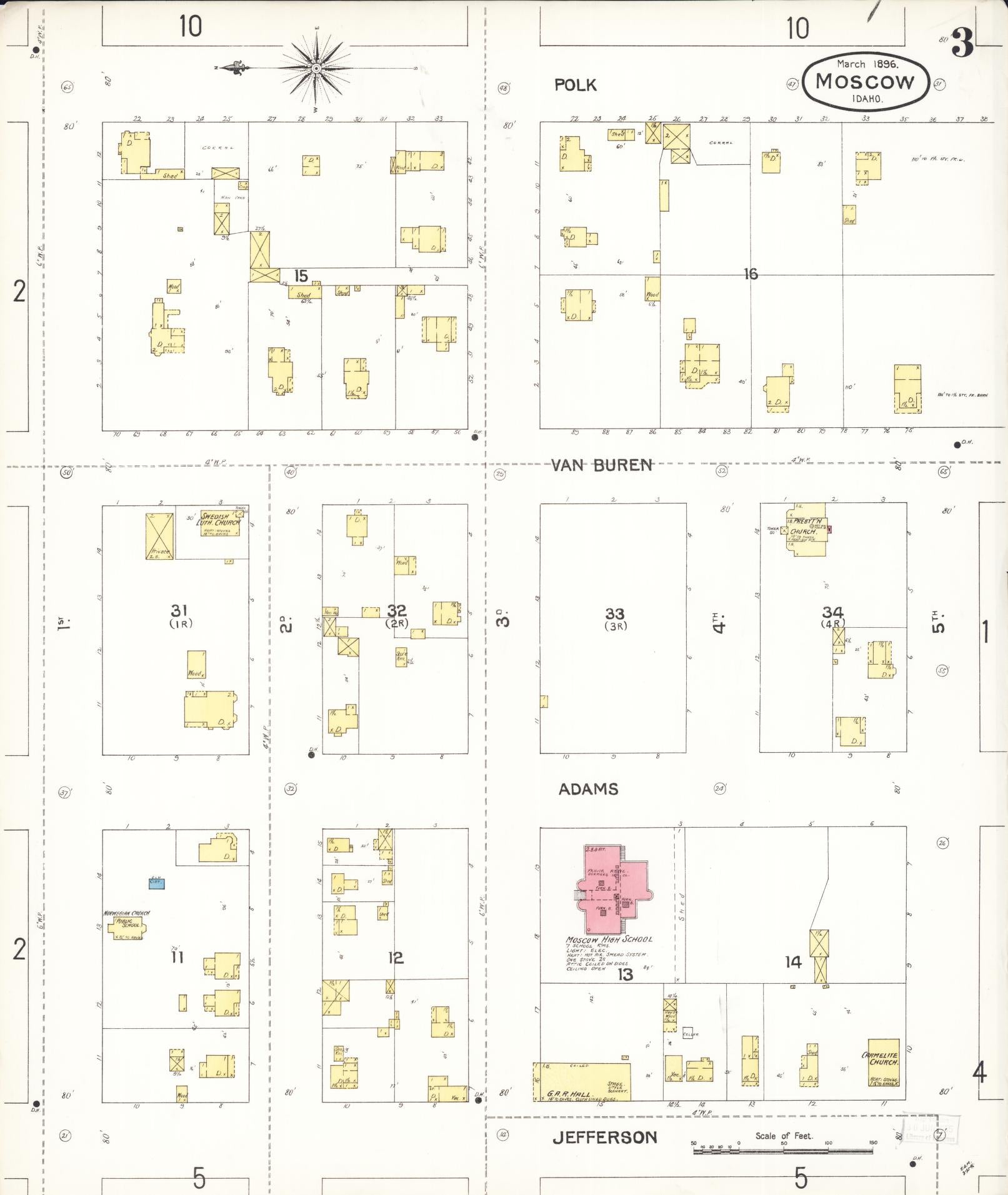 Sanborn Fire Insurance Map from Moscow, Latah County, Idaho (1896), Sheet #0003 - Complete Map Set gallery image, historic Sanborn map, vintage wall art, Idaho Idaho