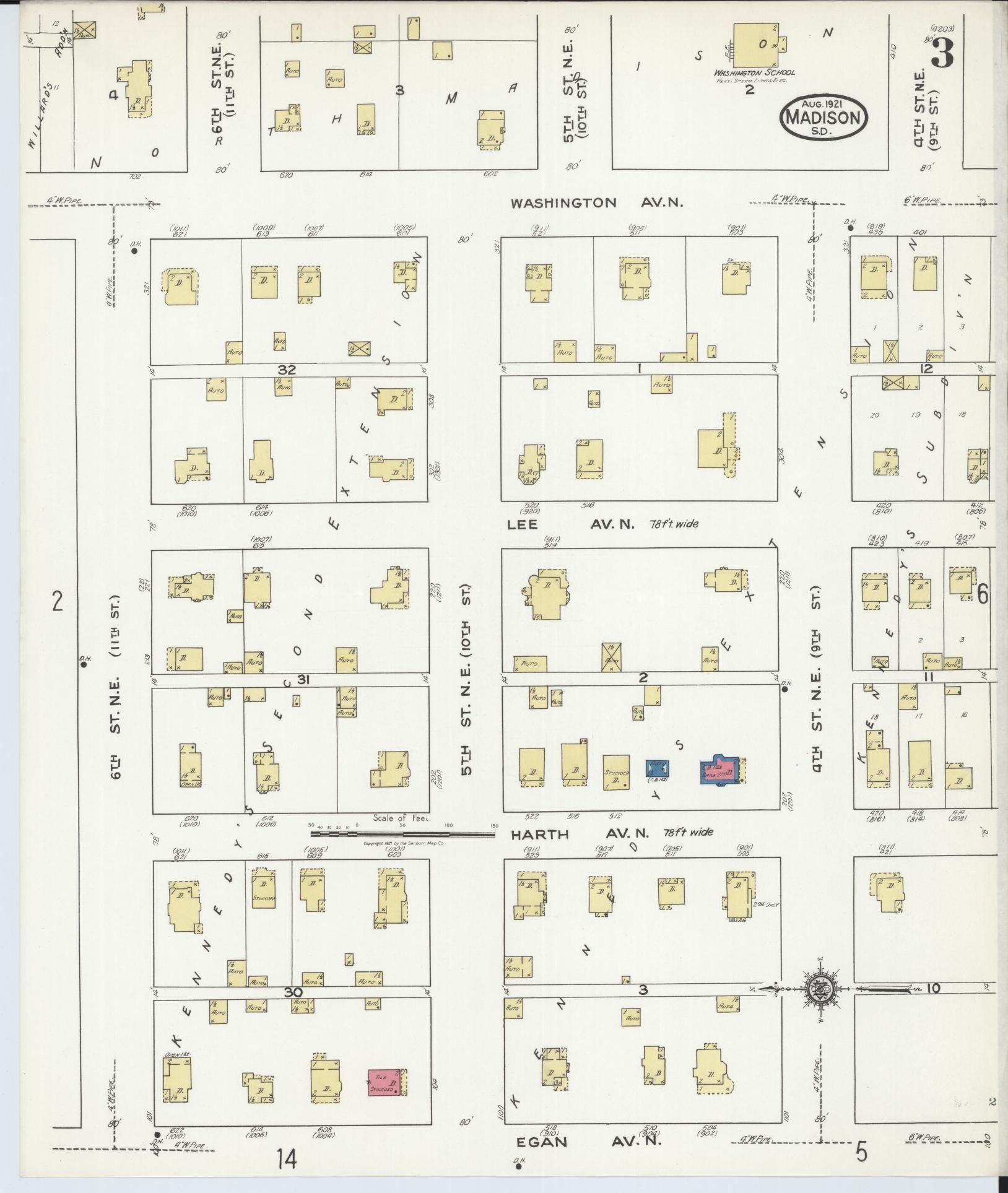 Sanborn Fire Insurance Map from Madison, Lake County, South Dakota (1921), Sheet #0003 - Historic Sanborn Fire Insurance Map Print, vintage old map wall art, antique decor, genealogy gift, South Dakota South Dakota map