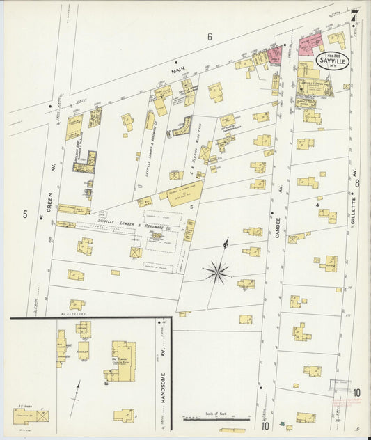 Sanborn Fire Insurance Map from Sayville, Suffolk County, New York (1909), Sheet #0007 - Historic Sanborn Fire Insurance Map Print, vintage old map wall art, antique decor, genealogy gift, New York New York map