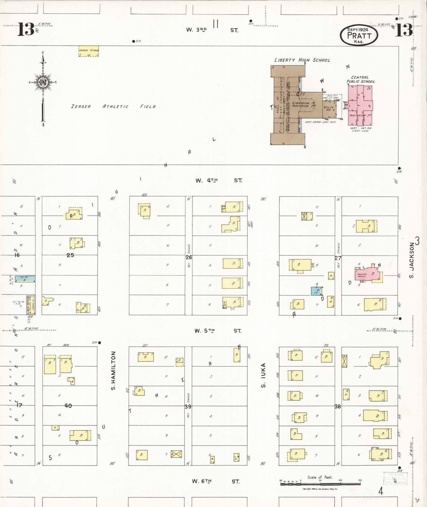 Sanborn Fire Insurance Map from Pratt, Pratt County, Kansas (1924), Sheet #0013 - Complete Map Set gallery image, historic Sanborn map, vintage wall art, Kansas Kansas