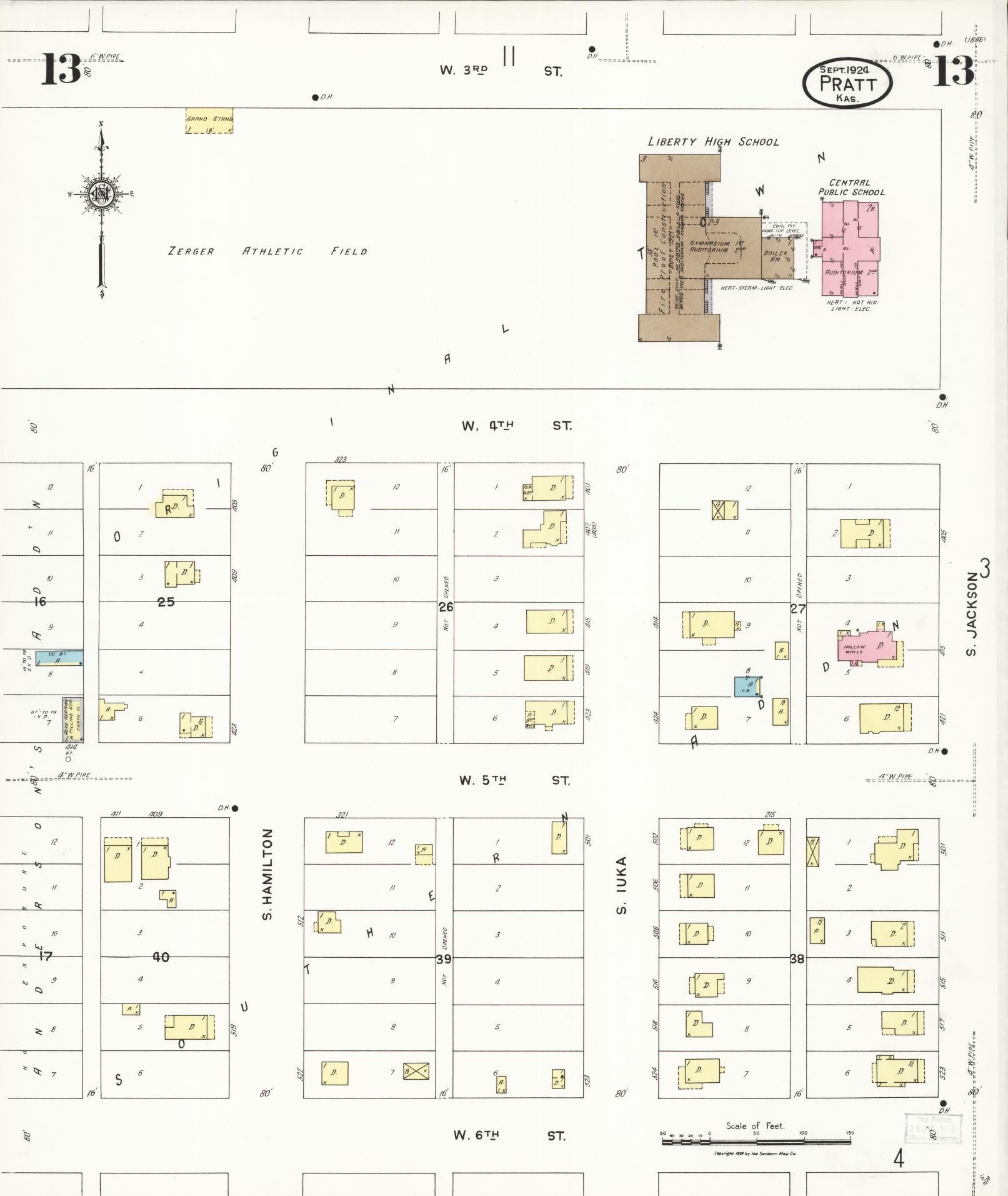 Sanborn Fire Insurance Map from Pratt, Pratt County, Kansas (1924), Sheet #0013 - Complete Map Set gallery image, historic Sanborn map, vintage wall art, Kansas Kansas