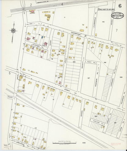 Sanborn Fire Insurance Map from Metuchen, Middlesex County, New Jersey (1920), Sheet #0006 - Historic Sanborn Fire Insurance Map Print, vintage old map wall art, antique decor, genealogy gift, New Jersey New Jersey map
