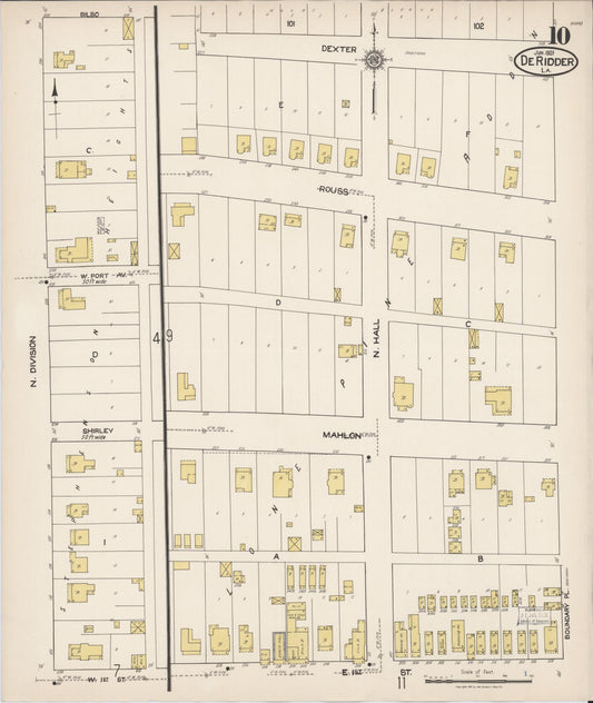 Sanborn Fire Insurance Map from De Ridder, Beauregard Parish, Louisiana (1921), Sheet #0010 - Historic Sanborn Fire Insurance Map Print, vintage old map wall art, antique decor, genealogy gift, Louisiana Louisiana map