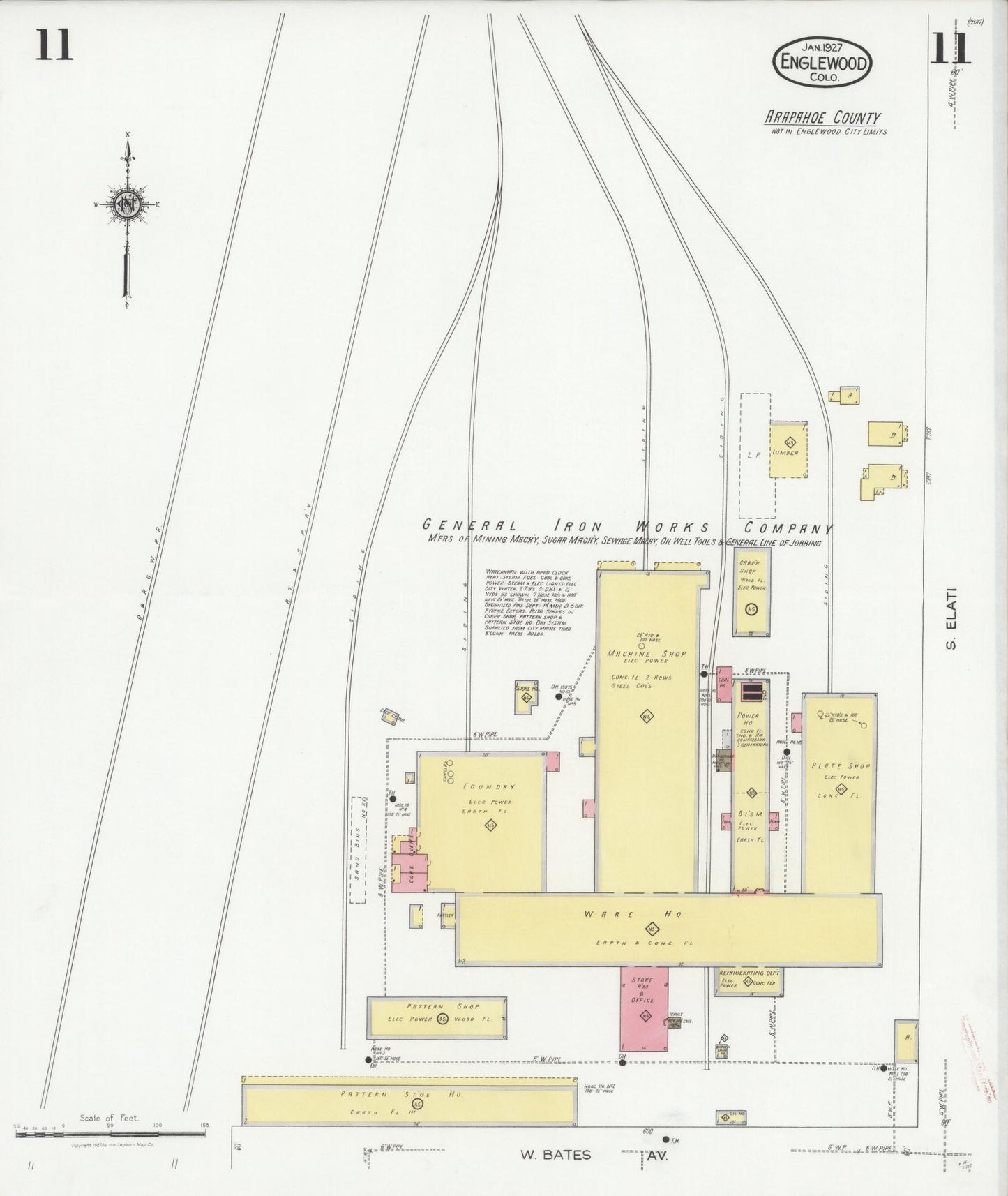 Sanborn Fire Insurance Map from Englewood, Arapahoe County, Colorado (1927), Sheet #0011 - Historic Sanborn Fire Insurance Map Print, vintage old map wall art, antique decor, genealogy gift, Colorado Colorado map
