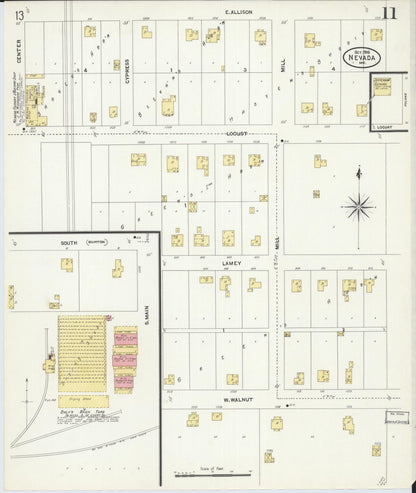 Sanborn Fire Insurance Map from Nevada, Vernon County, Missouri (1906), Sheet #0011 - Complete Map Set gallery image, historic Sanborn map, vintage wall art, Missouri Missouri