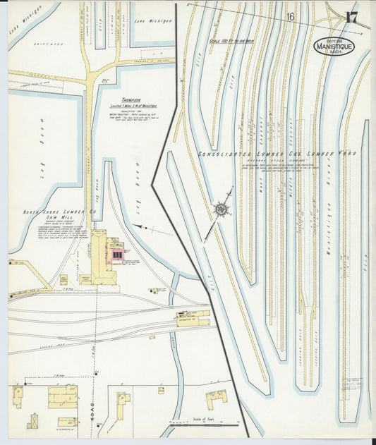 Sanborn Fire Insurance Map from Manistique, Schoolcraft County, Michigan (1914), Sheet #0017 - Historic Sanborn Fire Insurance Map Print, vintage old map wall art, antique decor, genealogy gift, Michigan Michigan map