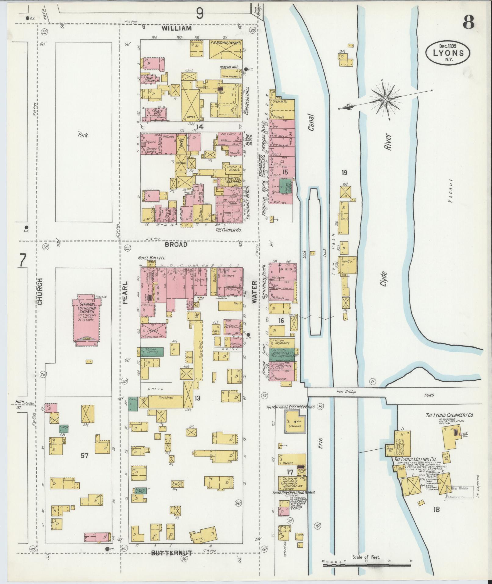 Sanborn Fire Insurance Map from Lyons, Wayne County, New York (1899), Sheet #0008 - Complete Map Set gallery image, historic Sanborn map, vintage wall art, New York New York