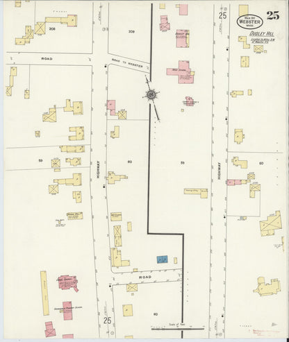 Sanborn Fire Insurance Map from Webster, Worcester County, Massachusetts (1911), Sheet #0025 - Historic Sanborn Fire Insurance Map Print, vintage old map wall art, antique decor, genealogy gift, Massachusetts Massachusetts map