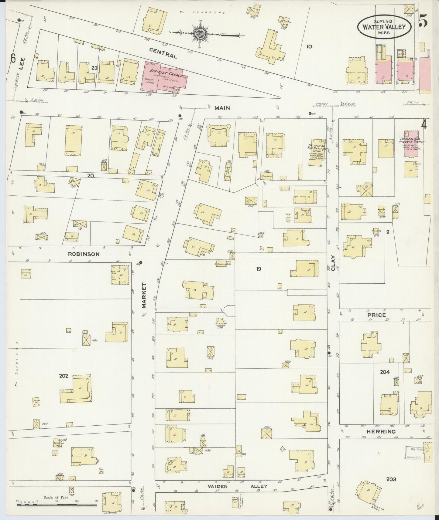 Sanborn Fire Insurance Map from Water Valley, Yalobusha County, Mississippi (1910), Sheet #0005 - Historic Sanborn Fire Insurance Map Print, vintage old map wall art, antique decor, genealogy gift, Mississippi Mississippi map