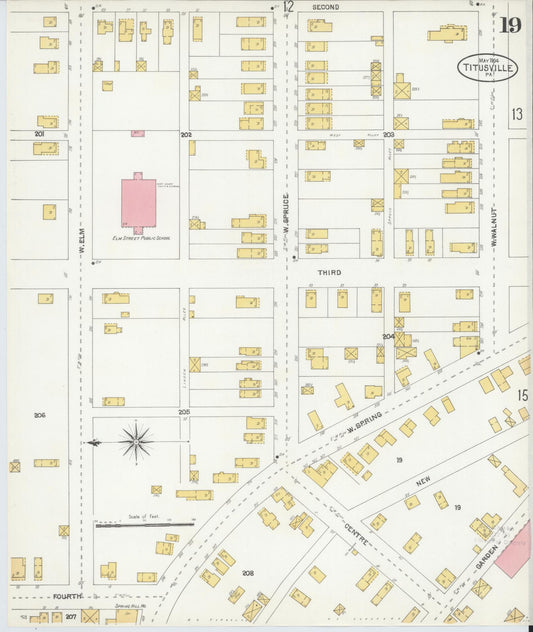 Sanborn Fire Insurance Map from Titusville, Crawford County, Pennsylvania (1904), Sheet #0019 - Historic Sanborn Fire Insurance Map Print, vintage old map wall art, antique decor, genealogy gift, Pennsylvania Pennsylvania map