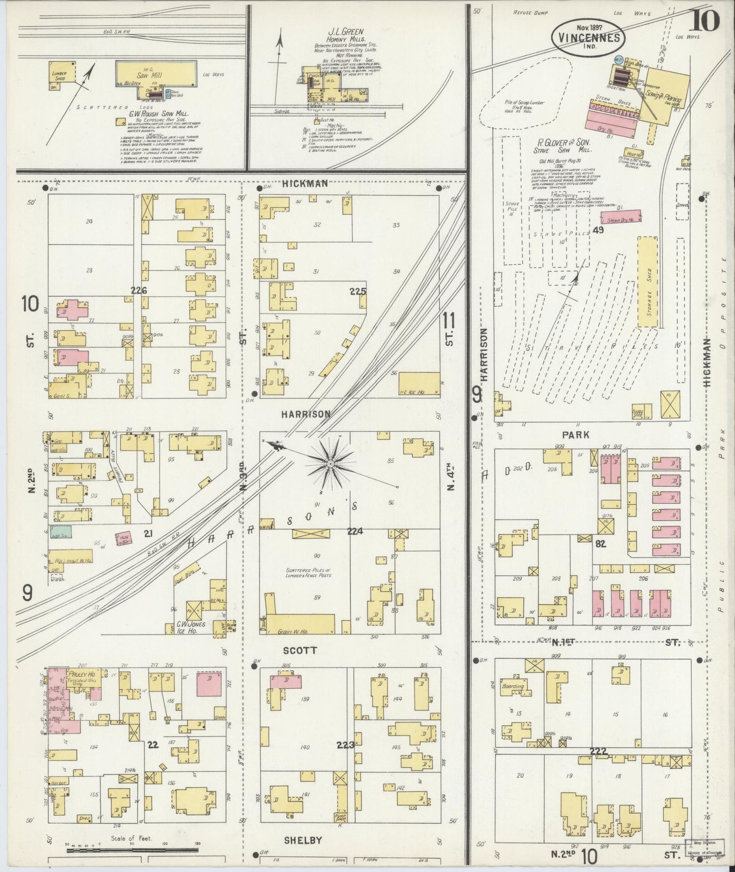 Sanborn Fire Insurance Map from Vincennes, Knox County, Indiana (1897), Sheet #0010 - Complete Map Set gallery image, historic Sanborn map, vintage wall art, Indiana Indiana