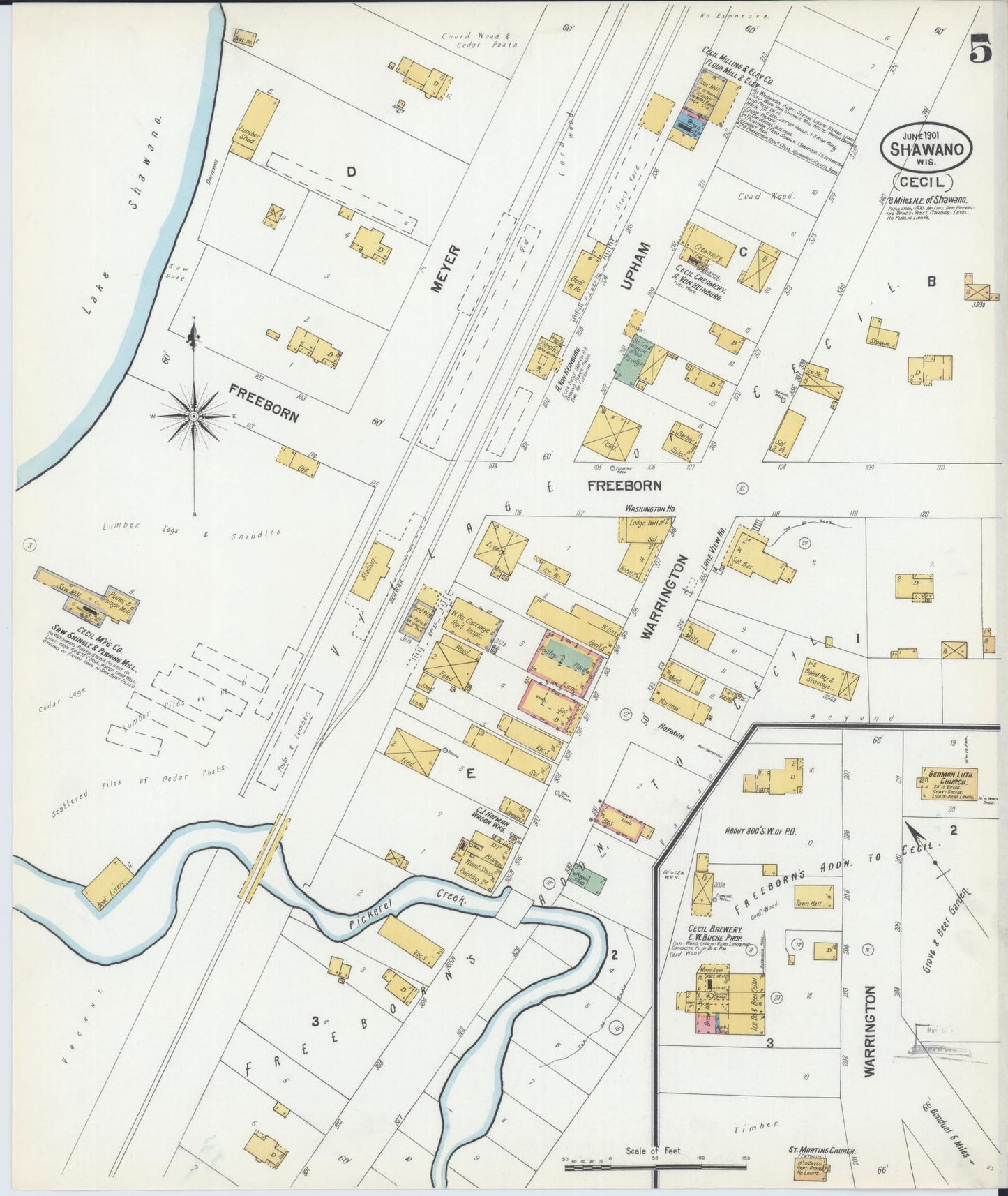 Sanborn Fire Insurance Map from Shawano, Shawano County, Wisconsin (1901), Sheet #0005 - Complete Map Set gallery image, historic Sanborn map, vintage wall art, Wisconsin Wisconsin