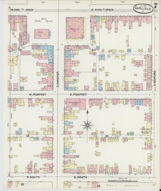 Sanborn Fire Insurance Map from Carlisle, Cumberland County, Pennsylvania (1890), Sheet #0007 - Historic Sanborn Fire Insurance Map Print, vintage old map wall art, antique decor, genealogy gift, Pennsylvania Pennsylvania map