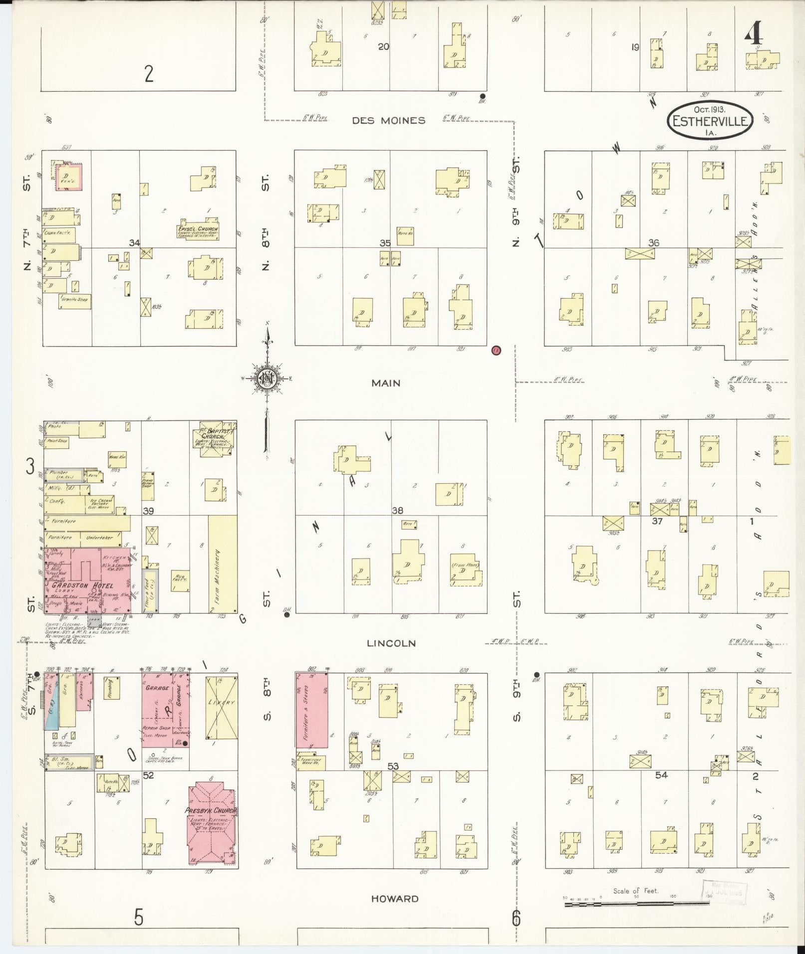 Sanborn Fire Insurance Map from Estherville, Emmet County, Iowa (1913), Sheet #0004 - Historic Sanborn Fire Insurance Map Print, vintage old map wall art